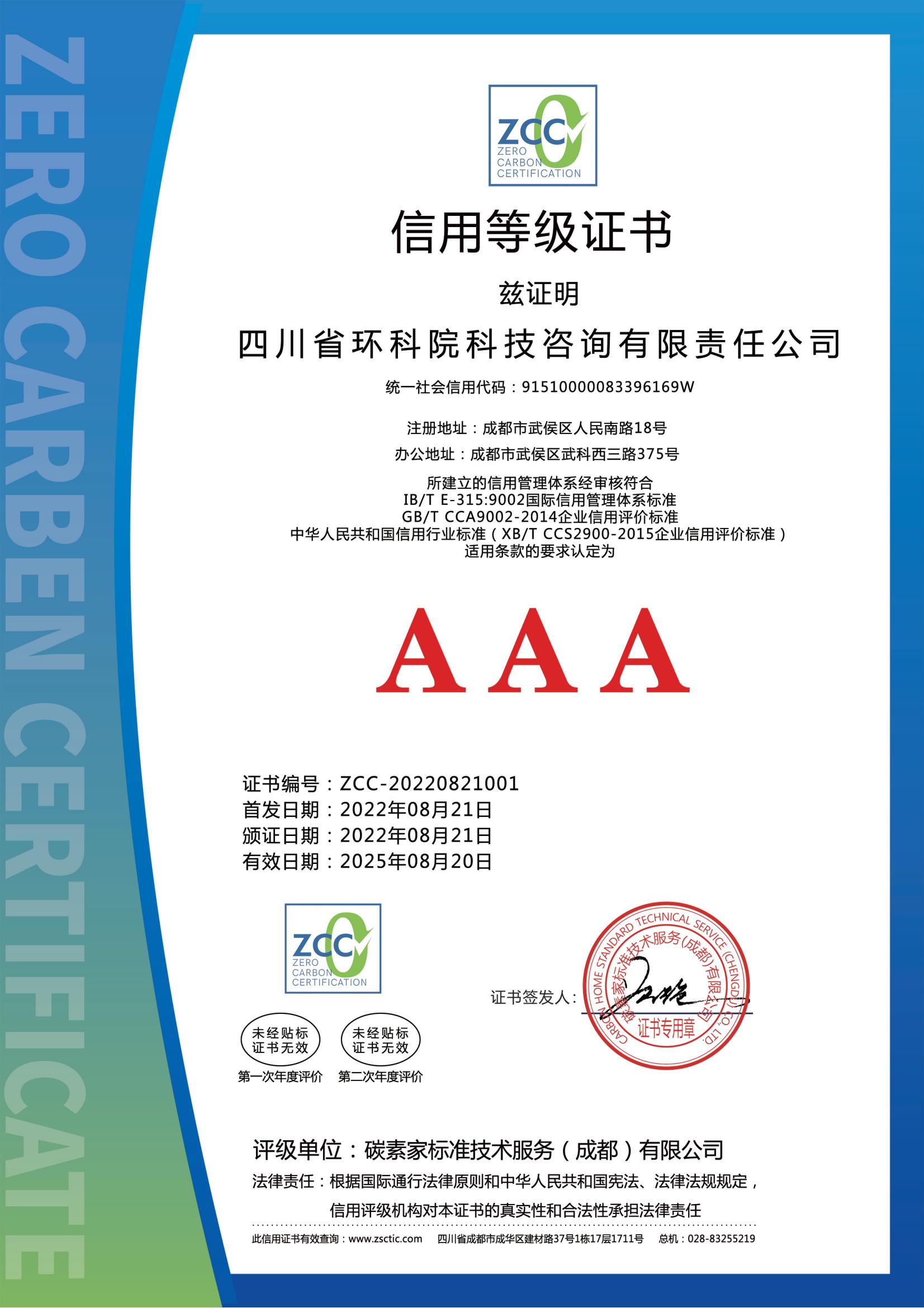 信用等級(jí)證書